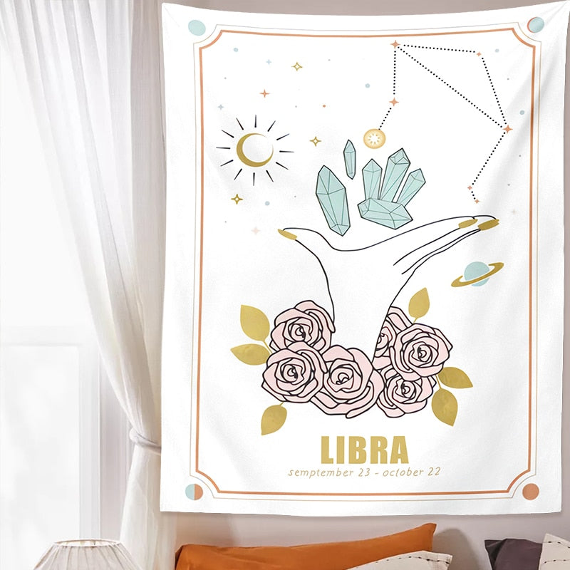 Pink Zodiac Astrology Fabric Poster Tapestry