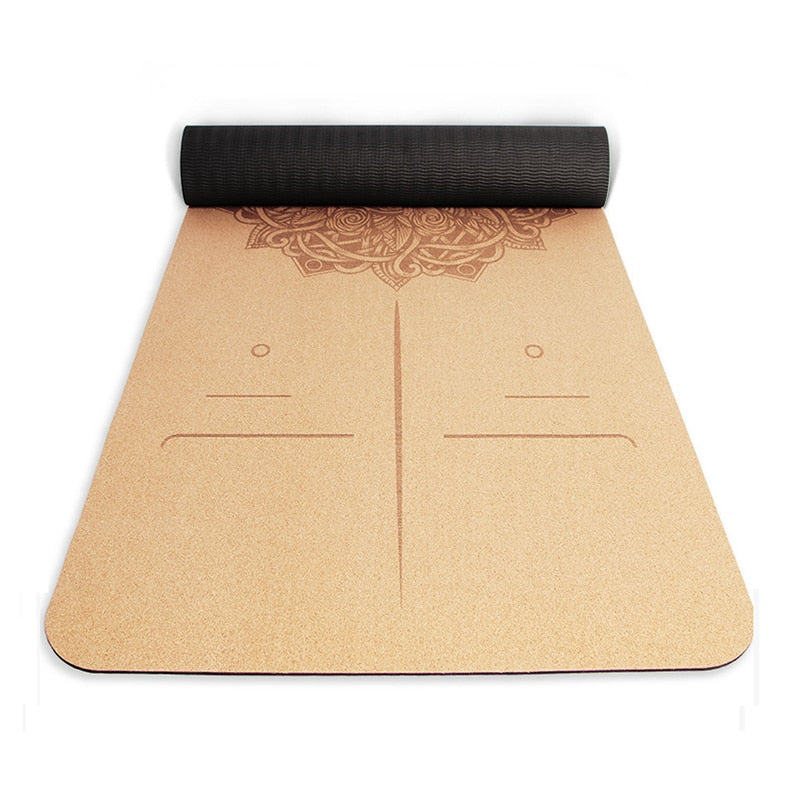Jusenda 5mm Natural Cork TPE Yoga Mat 183*61cm Fitness Mats Gym Pilates Pad Training Exercise Sport Mat With Position Body Line
