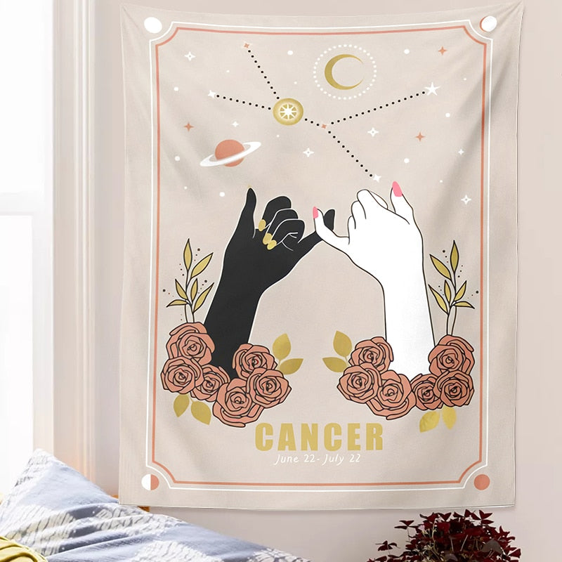 Pink Zodiac Astrology Fabric Poster Tapestry