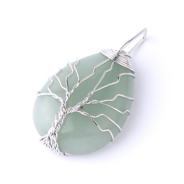 CSJA Tree of Life Crystals Necklace Pendant Water Drop Natural Stone Necklaces Wire Wrap Rose Amethysts Quartz Tiger Eye G953