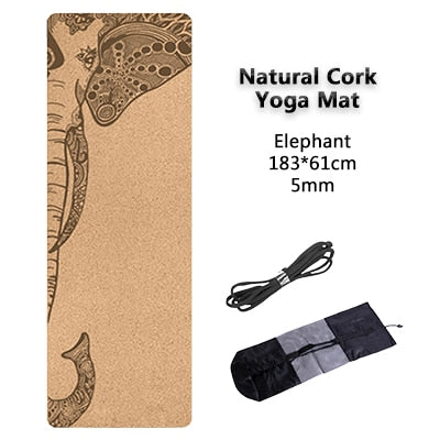 Jusenda 5mm Natural Cork TPE Yoga Mat 183*61cm Fitness Mats Gym Pilates Pad Training Exercise Sport Mat With Position Body Line