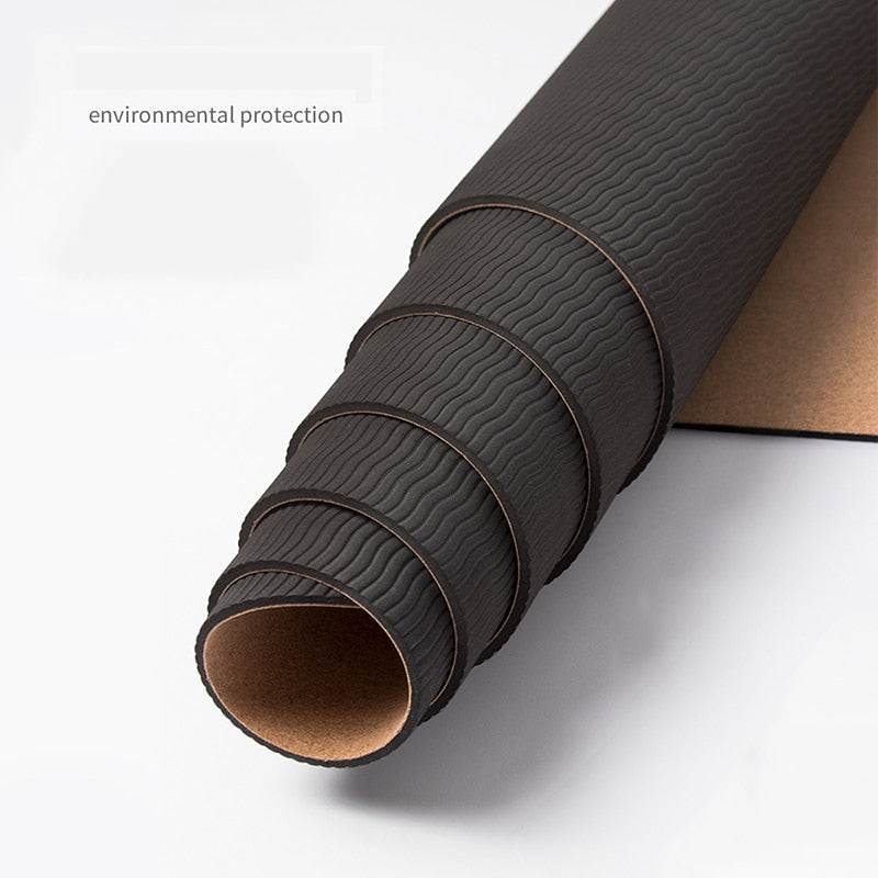 Jusenda 5mm Natural Cork TPE Yoga Mat 183*61cm Fitness Mats Gym Pilates Pad Training Exercise Sport Mat With Position Body Line