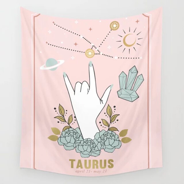 Pink Zodiac Astrology Fabric Poster Tapestry