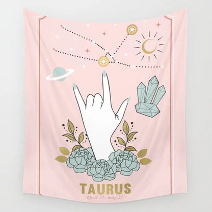Pink Zodiac Astrology Fabric Poster Tapestry