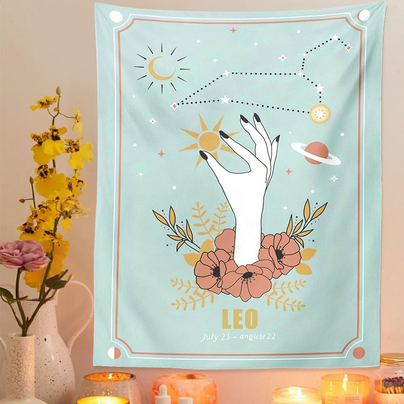 Pink Zodiac Astrology Fabric Poster Tapestry