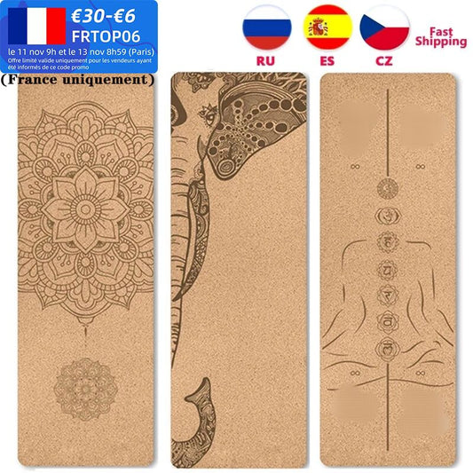 Jusenda 5mm Natural Cork TPE Yoga Mat 183*61cm Fitness Mats Gym Pilates Pad Training Exercise Sport Mat With Position Body Line