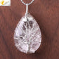 CSJA Tree of Life Crystals Necklace Pendant Water Drop Natural Stone Necklaces Wire Wrap Rose Amethysts Quartz Tiger Eye G953