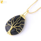 CSJA Tree of Life Crystals Necklace Pendant Water Drop Natural Stone Necklaces Wire Wrap Rose Amethysts Quartz Tiger Eye G953