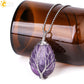 CSJA Tree of Life Crystals Necklace Pendant Water Drop Natural Stone Necklaces Wire Wrap Rose Amethysts Quartz Tiger Eye G953