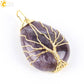 CSJA Tree of Life Crystals Necklace Pendant Water Drop Natural Stone Necklaces Wire Wrap Rose Amethysts Quartz Tiger Eye G953